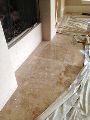Residential travertine hearth - After Residential travertine floor - After