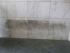 White marble wall before machine scrubbed and polished. White Marble After Cleaning