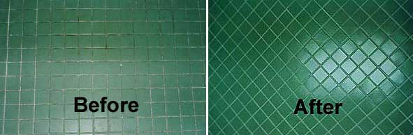 Green tile floor restoration before and after